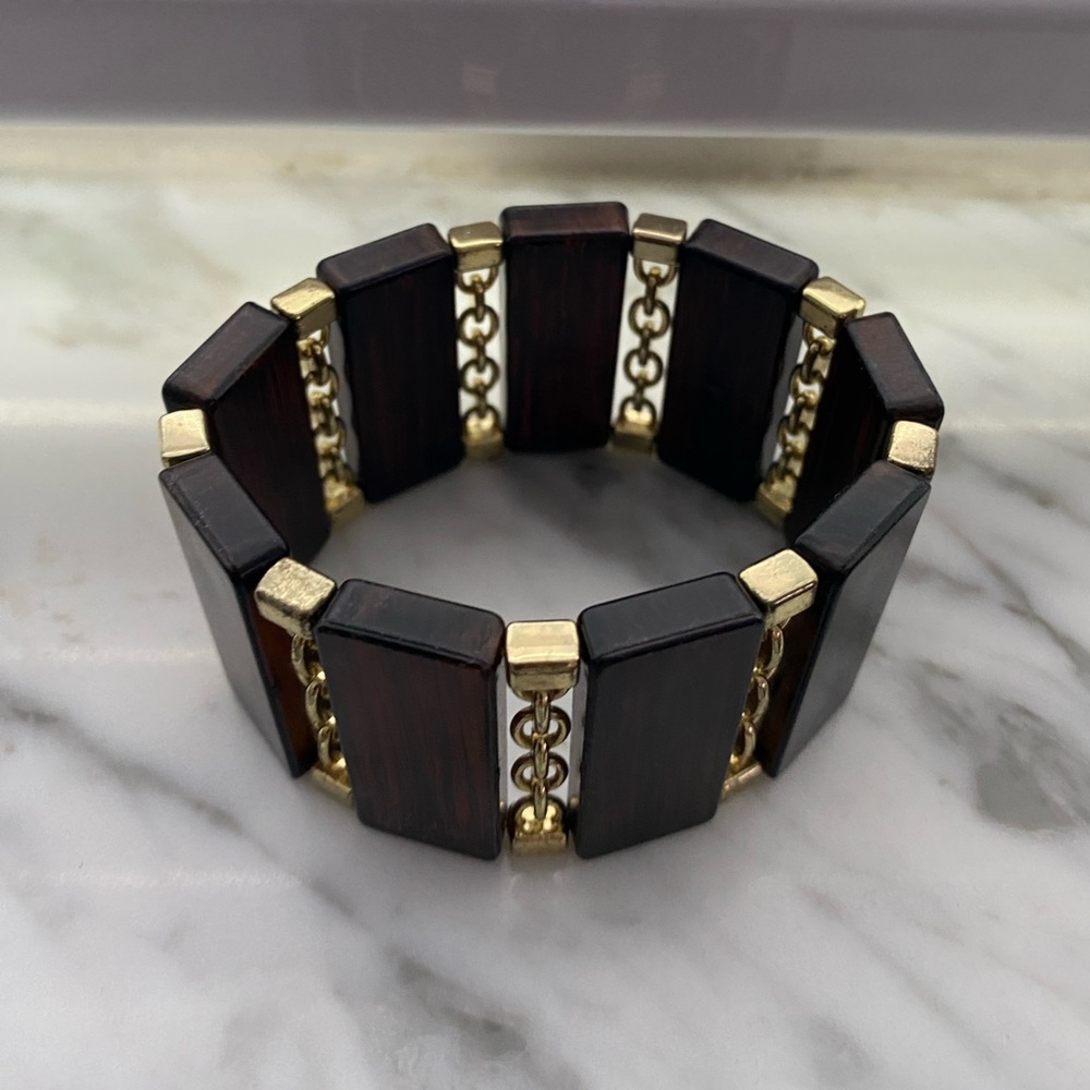 Coffee Brown Resin with Gold Tone Metal Bracelet